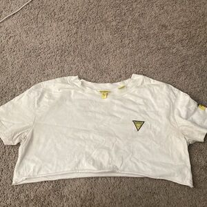 Guess White Crop Tee with Yellow